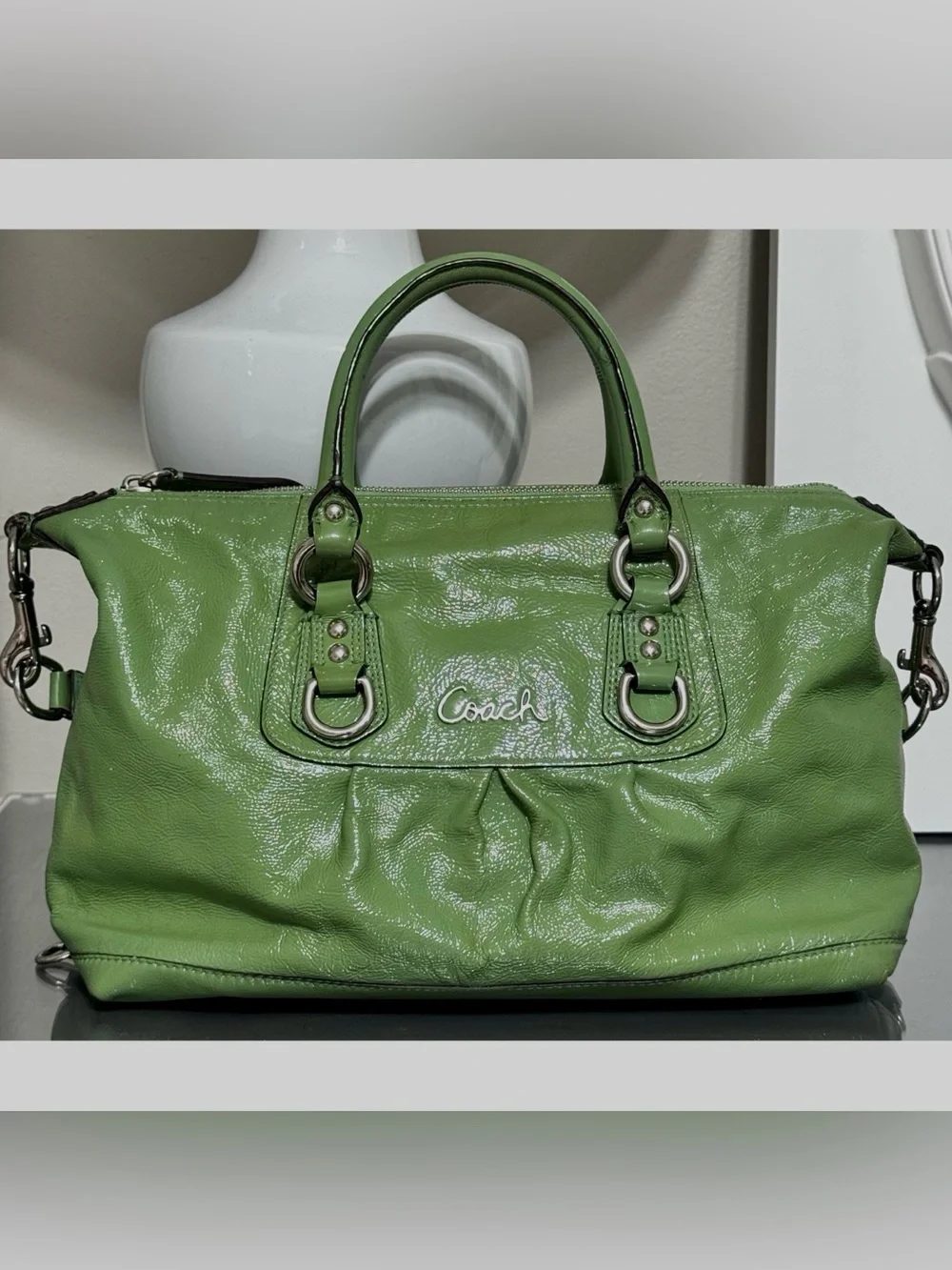 COACH Ashley F15455 GREEN Patent Leather Satchel Purse 2010